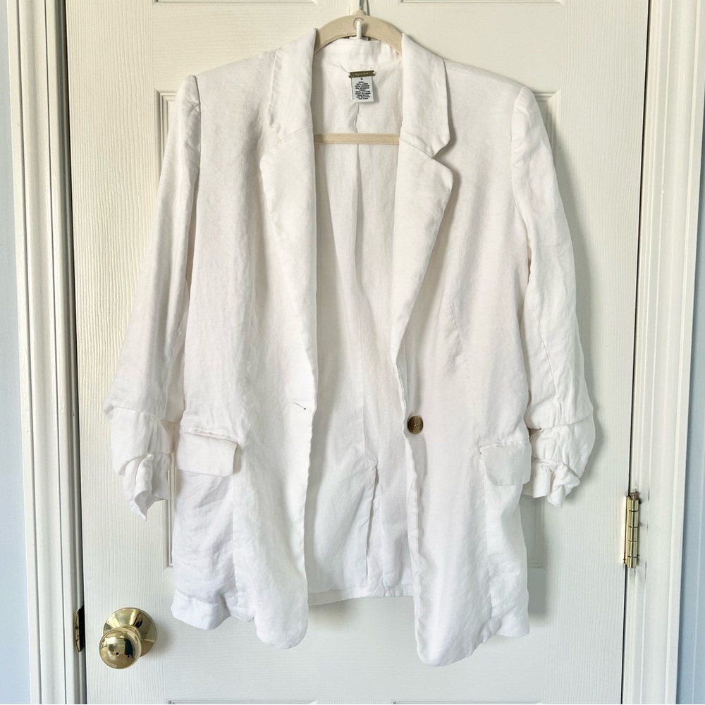 Magaschoni White Linen Blazer Jacket
